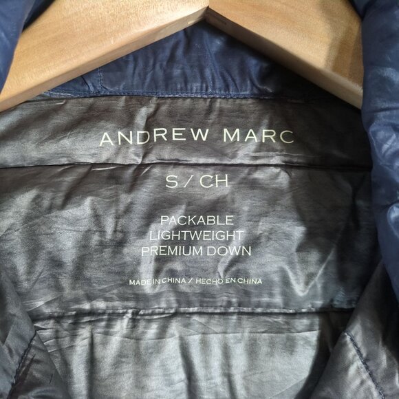 Andrew Marc Women’s Small Blue Hooded Down Puffer Jacket Packable Lightweight - Picture 3 of 10
